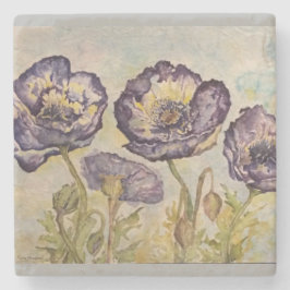 青ケシの花の水彩画の芸術の石のコースター ストーンコースター