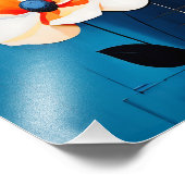 青コンテンポラリーとオレンジのフローラ フォトプリント            (角)