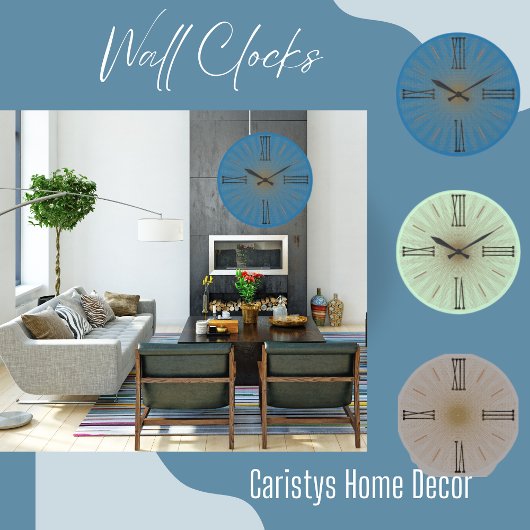 青コンテンポラリーティール(緑がかった色)ローマ数字大時計 ラージ壁時計