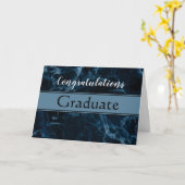 青コンテンポラリー大理石卒業カード カード (黄色い花)