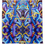 青コンテンポラリー抽象芸術 – 奥行き錯視 シャワーカーテン (正面)