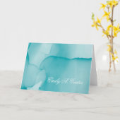 青コンテンポラリー水色インク折り畳み カード (黄色い花)