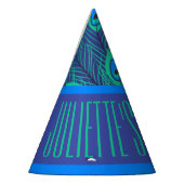 青コンテンポラリー緑色クジャク羽模様 パーティーハット (左)