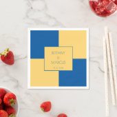 青コンテンポラリー色と黄市松模様に色 スタンダードカクテルナプキン (インサイチュ)