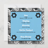 青コンテンポラリー色誕生発表ベビー写真 案内状 (裏面)