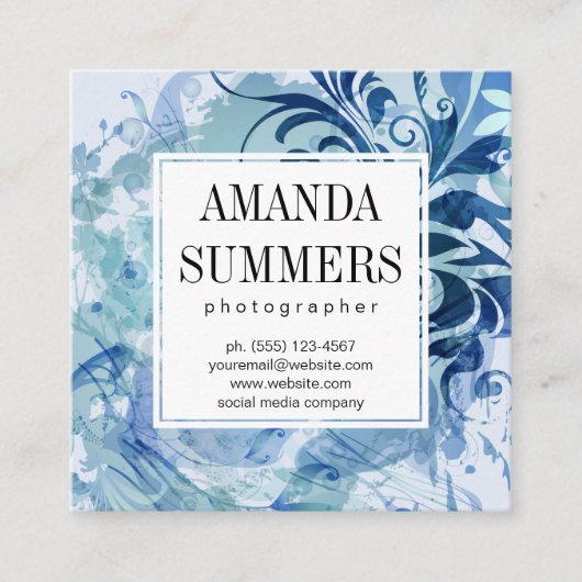 青コンテンポラリー芸術的 スクエア名刺 (正面)