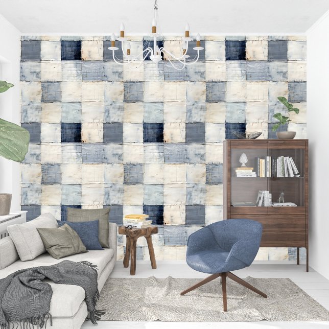 青コンテンポラリー藍紙組織 壁紙 (Contemporary blue indigo collage paper texture wallpaper)