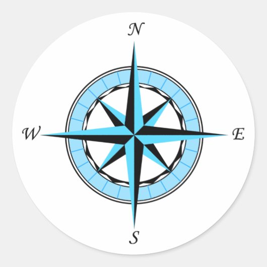 青コンパスバラ航海のアイコン ラウンドシール (正面)