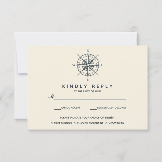 青コンパス |ウェディングRSVPと食事会 出欠カード (正面)