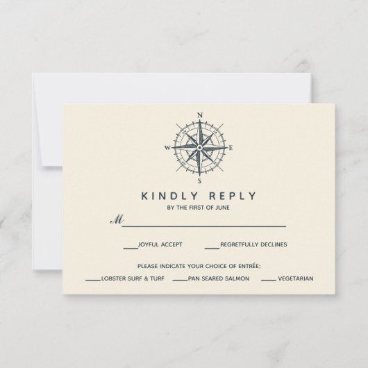 青コンパス | ウェディングRSVP食事チョイスV2 出欠カード (正面)