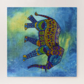 青サイケデリック緑の外宇宙の象 ジグソーパズル (横)