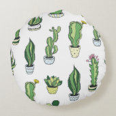 青サボテンと多汁のシームレスな模様 ラウンドクッション (裏面)
