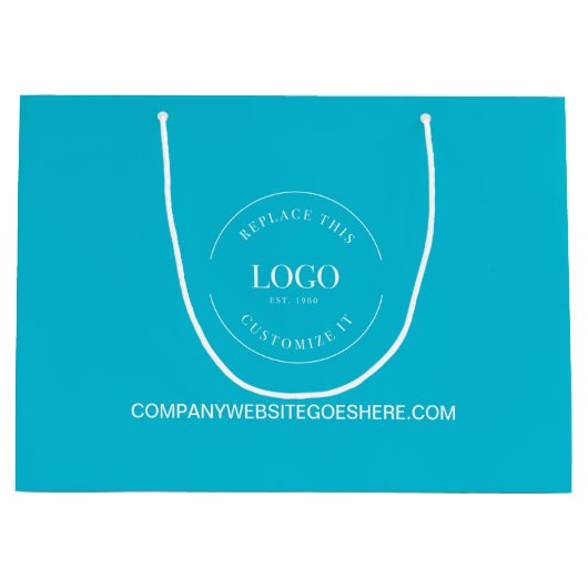 青シアンのビジネスウェブサイト上のカスタムホワイトロゴ ラージペーパーバッグ (正面)