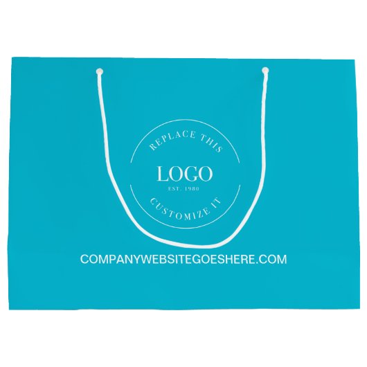 青シアンのビジネスウェブサイト上のカスタムホワイトロゴ ラージペーパーバッグ (裏面)