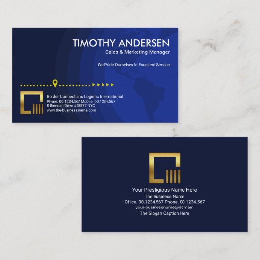 青シェーズグローブ位置方向マーケティング 名刺 (正面/裏面)