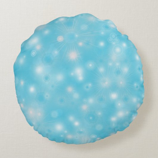 青シンプルいキュートに白く輝く雪片かわいらし ラウンドクッション (裏面)