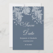 青シンプルいフローラレースを保存 招待状 (正面)