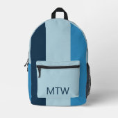 青シンプルい垂直のモノグラストライプム プリントバックパック (正面)