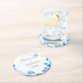 青シンプルい花結婚弁と白の共星 ラウンドペーパーコースター (インサイチュ)