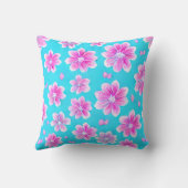青シンプルとピンクの花柄 クッション (裏面)