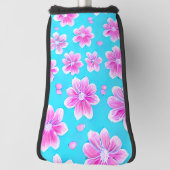 青シンプルとピンクの花柄 ゴルフヘッドカバー (回転90)