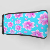 青シンプルとピンクの花柄 ゴルフヘッドカバー (正面)