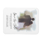 青シンプルエレガントモダンScript Water color Photo マグネット (横)