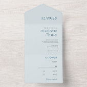 青シンプルエレガント色 オールインワン招待状 (内側)