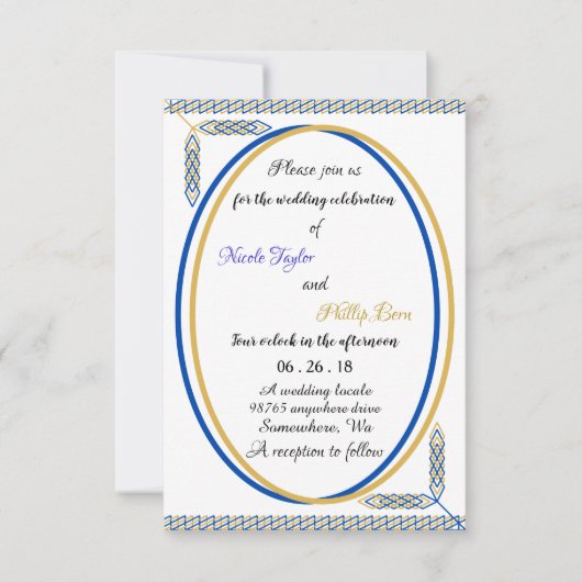 青シンプルカスタムと黄色の結婚式招待状 招待状 (正面)