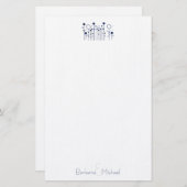 青シンプルフローラドットパーソナライズされた文具 便箋 (正面/裏面)