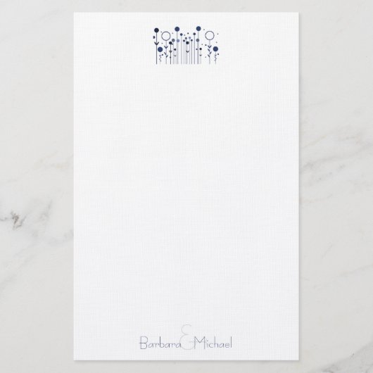 青シンプルフローラドットパーソナライズされた文具 便箋 (正面)