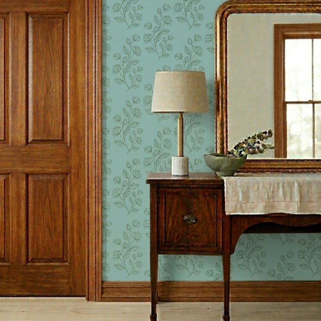 青シンプルモダン緑の花柄 壁紙 (クリエイターアップロード済み)