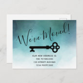 青シンプル水色鍵移動告知 案内ポストカード (正面/裏面)