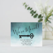 青シンプル水色鍵移動告知 案内ポストカード (スタンド正面)