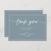 青シンプル灰色の上に白い書道ありがとう サンキューカード (正面/裏面)