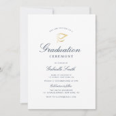 青シンプル白の卒業式 招待状 (正面)