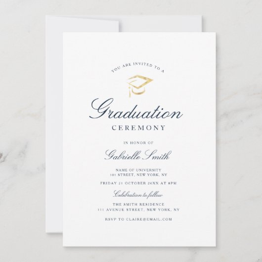 青シンプル白の卒業式 招待状 (正面)