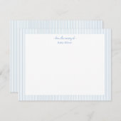 青シンプル白男の赤ちゃんストライプありがとう サンキューカード (正面/裏面)