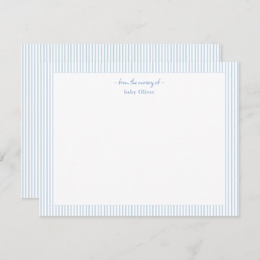 青シンプル白男の赤ちゃんストライプありがとう サンキューカード (正面/裏面)