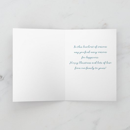 青シンプル緑の水色の松の木クリスマス シーズンカード (内部)