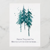青シンプル緑の水色の松の木クリスマス 箔シーズンカード (正面)