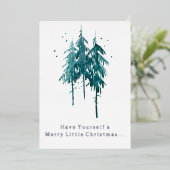 青シンプル緑の水色の松の木クリスマス 箔シーズンカード (立ち正面)