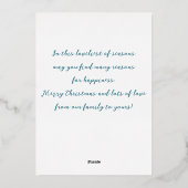 青シンプル緑の水色の松の木クリスマス 箔シーズンカード (裏面)