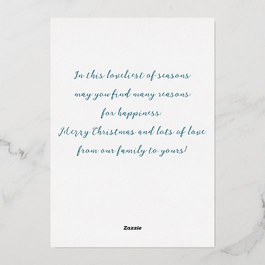 青シンプル緑の水色の松の木クリスマス 箔シーズンカード (裏面)