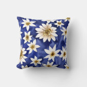 青シンプル背景に白い花の水彩 クッション (正面)