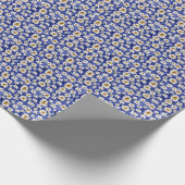 青シンプル背景に白い花の水彩 ラッピングペーパー (角)