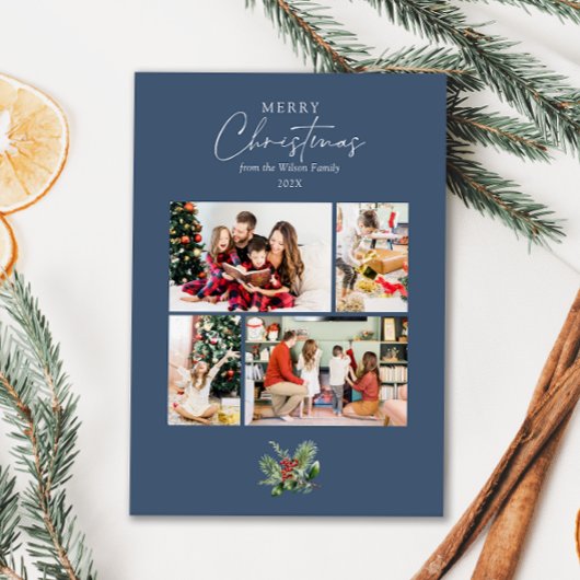 青シンプル色のクリスマスフォトコラージュと緑 シーズンカード