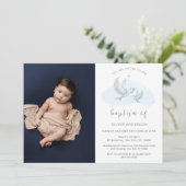 青シンプル色の水色の鳥の写真クロスバプテスマ 招待状 (スタンド正面)