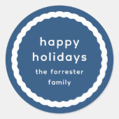 青シンプル色の白い丸の休日 ラウンドシール (正面)