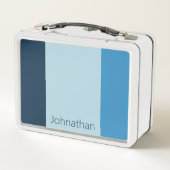 青シンプル色の縦の影のストライプ名前 メタルランチボックス (裏面)